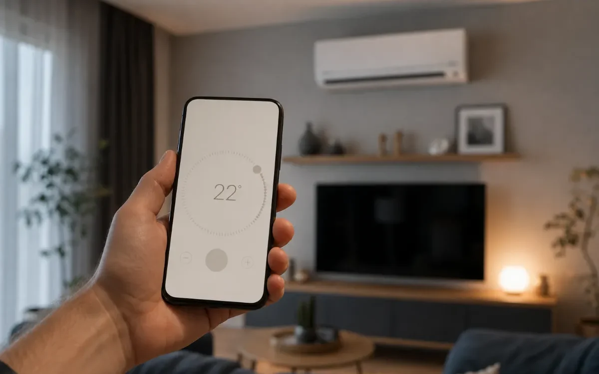 Upravljanje klimatske naprave prek aplikacije na pametnem telefonu v dnevni sobi